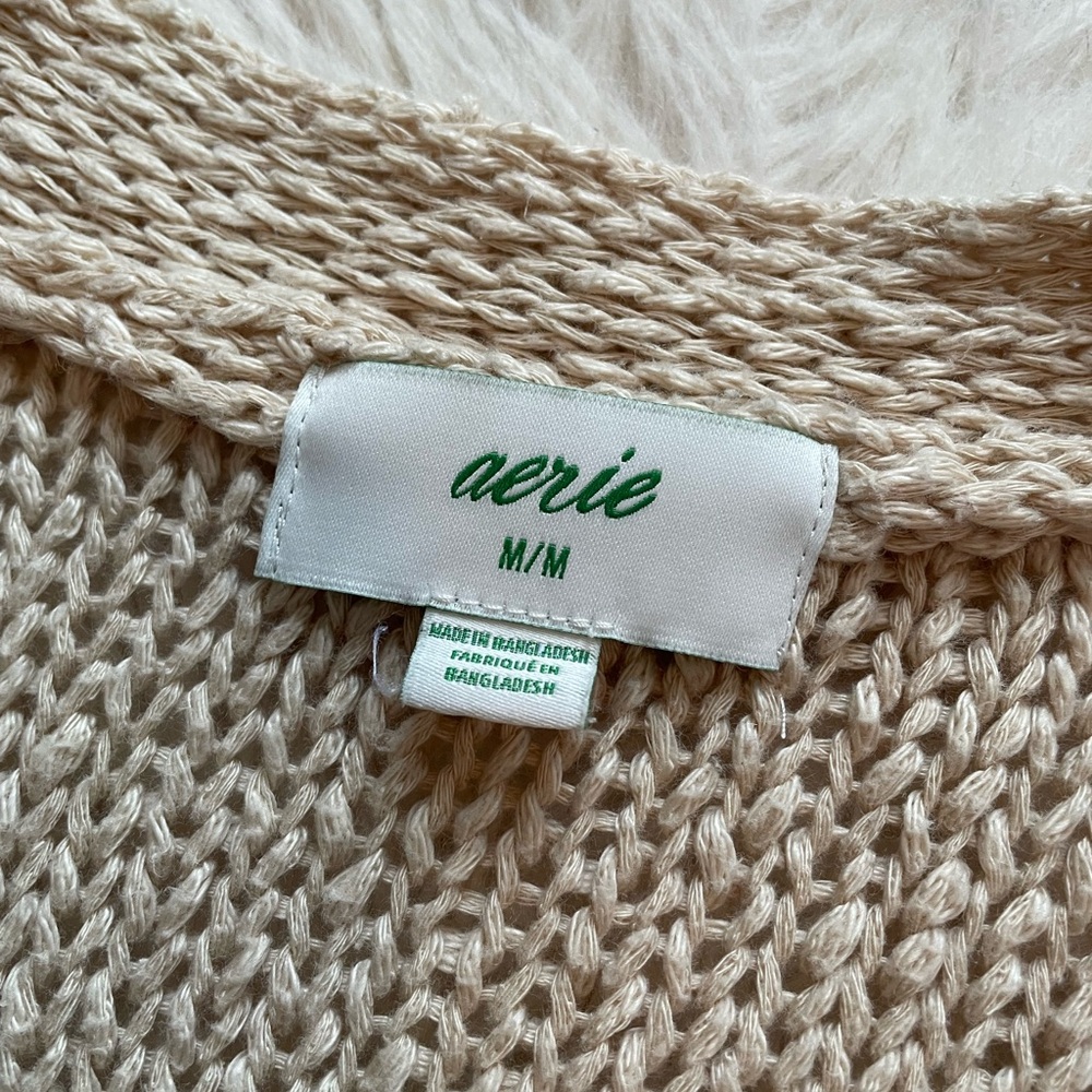Aerie open front knit cardigan women's M medium cream sweater long sleeve - Picture 3 of 4